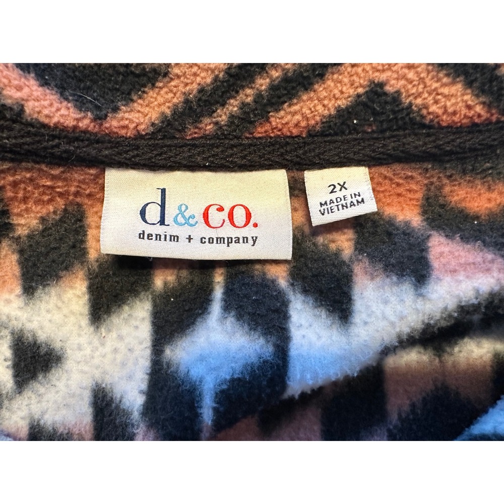 Denim & Company Fleece Pullover Womens 2X Brown Aztec Geometric Quarter Zip Top - Picture 3 of 6
